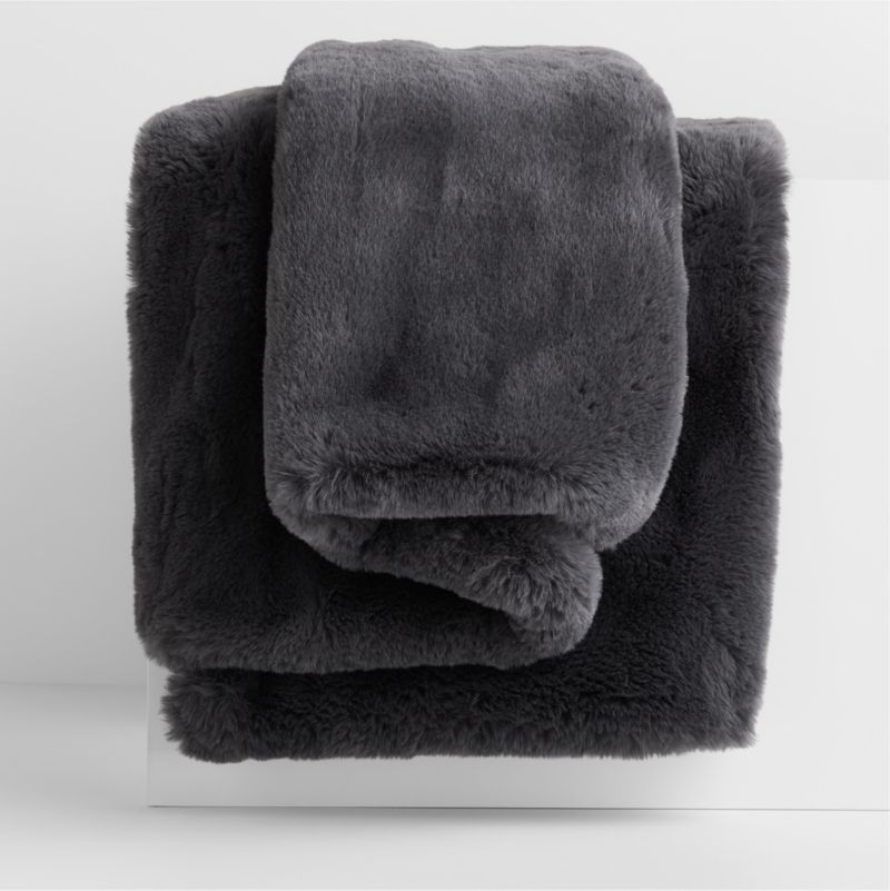 Storm Grey Faux Fur 70"x55" Throw Blanket + Reviews | Crate & Barrel | Crate & Barrel