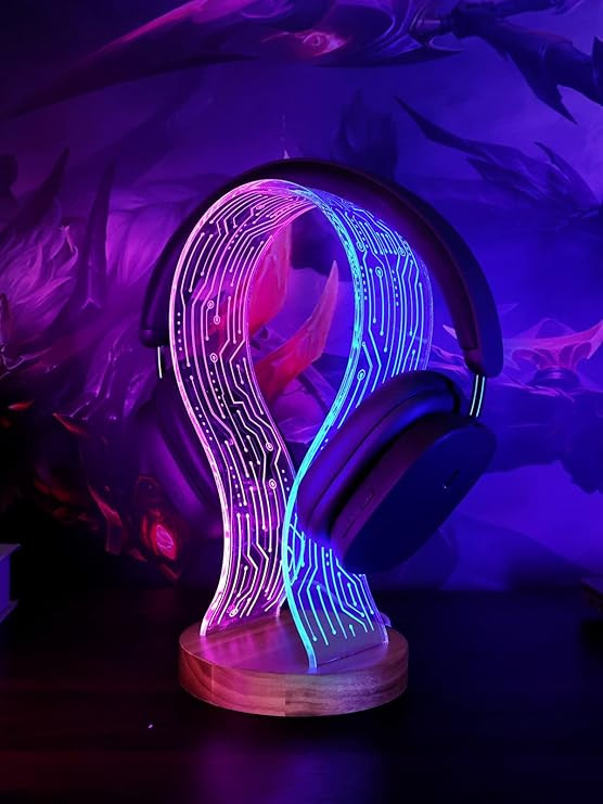 YuanDian Headphone Stand, Walnut Wood Headset Holder with Blue Pink LED Night Light for Gamers, M... | Amazon (US)