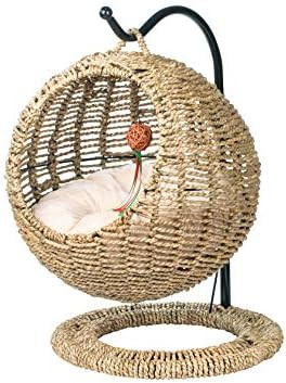 YoSpot Hand Made Wicker Cat Bed Basket Swinging Pet House Nest for Small Dog Cat with Cushion | Amazon (US)