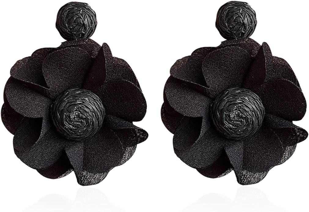 Rattan Earrings Summer Boho Handwoven Big Fabric Chiffon Rattan Flower Drop Earrings Statement Tr... | Amazon (US)