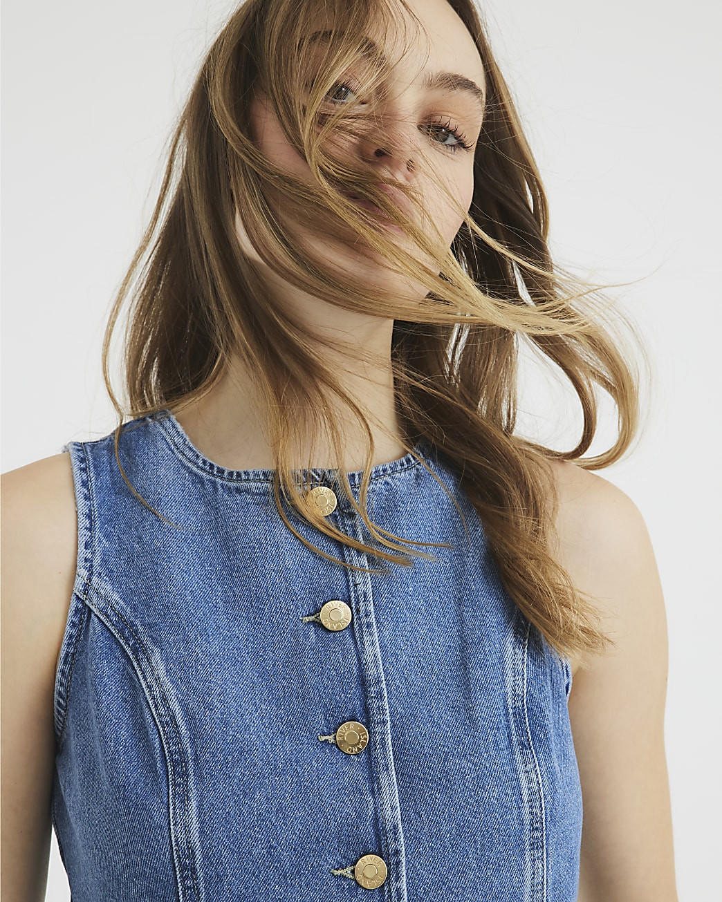 Blue Denim Waistcoat | River Island UK & IE