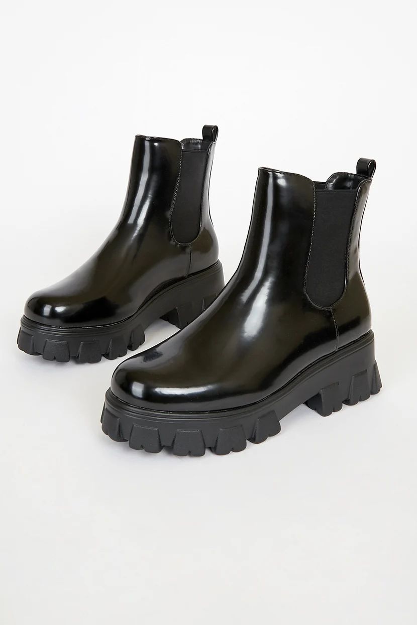 Lordez Black Patent Platform Ankle Boots | Lulus (US)