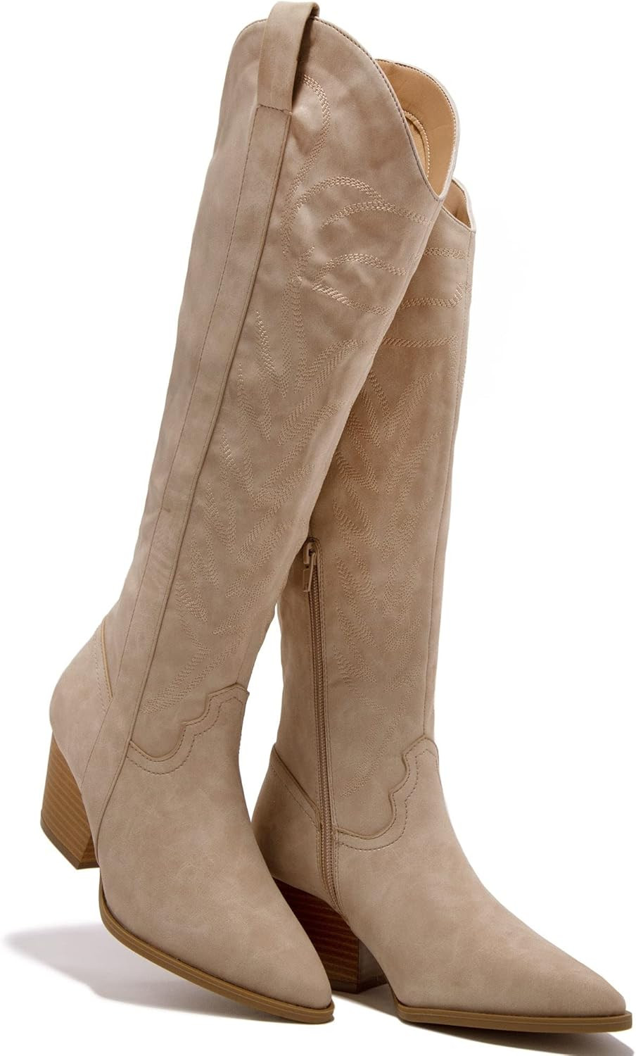 Vertundy Women's Below The Knee Western Boots Pull-On Side Zipper Cowboy Boots Embroidered Block ... | Amazon (US)