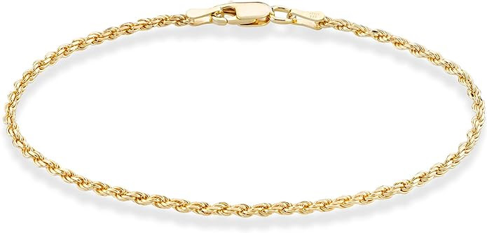 Miabella 18K Gold Over Sterling Silver Italian 2mm, 3mm Diamond-Cut Braided Rope Chain Bracelet f... | Amazon (US)
