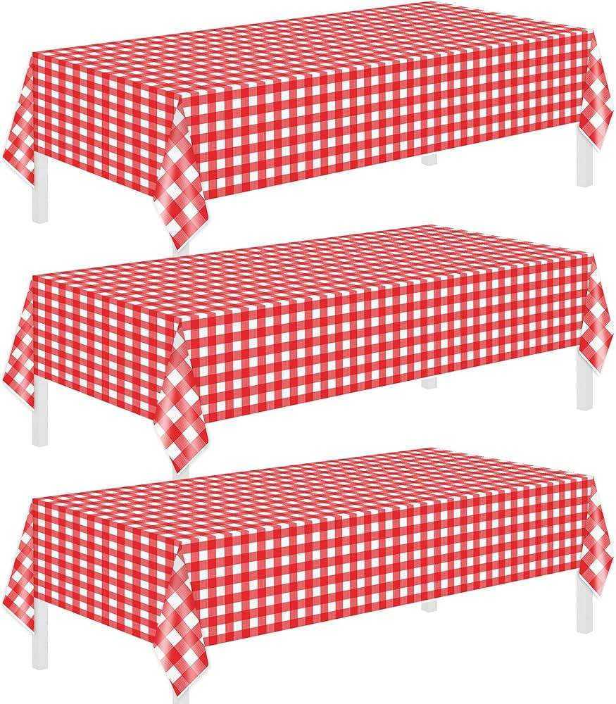 Childom 3 Pack Red and White Checkered Tablecloths 54"x108" Disposable Plastic Tablecloths for Re... | Amazon (US)
