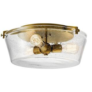 KICHLER Alton 18.5 in. 3-Light Natural Brass Hallway Drum Flush Mount Ceiling Light with Seeded Glas | The Home Depot