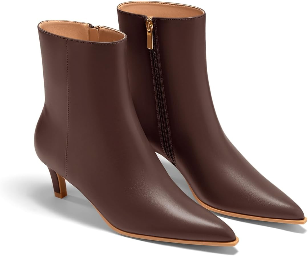 Coutgo Ankle Boots for Women Kitten Low Heel Pointed Toe Booties Side Zipper Fall Shoes | Amazon (US)