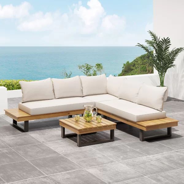 4 Piece Teak Sectional Seating Group with Cushions | Wayfair North America