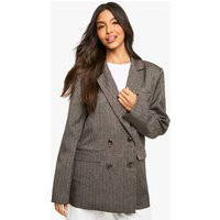 Womens Premium Pinstripe Double Breasted Blazer - Brown - 4 | boohoo (US & Canada)
