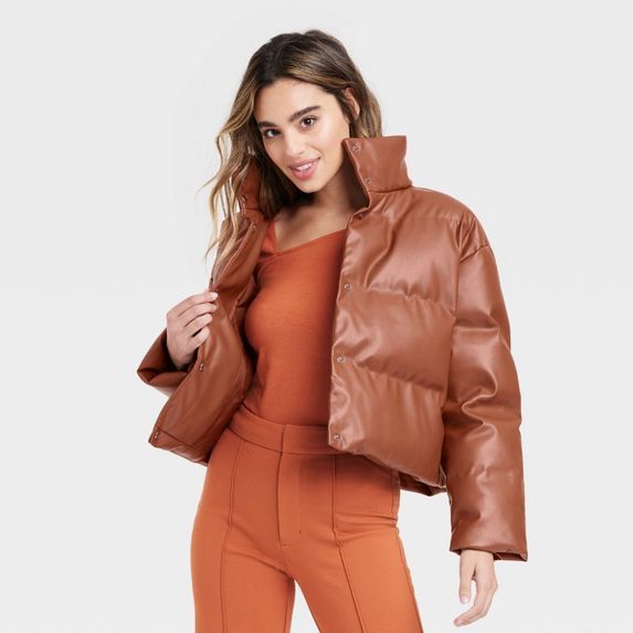 Women's Faux Leather Puffer Jacket - A New Day™ | Target