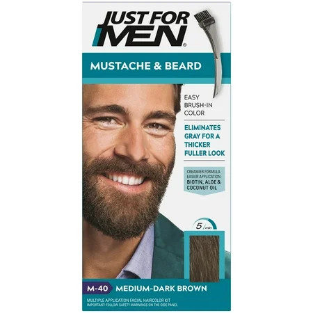 Just For Men Mustache & Beard, Beard Coloring for Gray Hair with Brush Included - Color: Medium-Dark | Walmart (US)