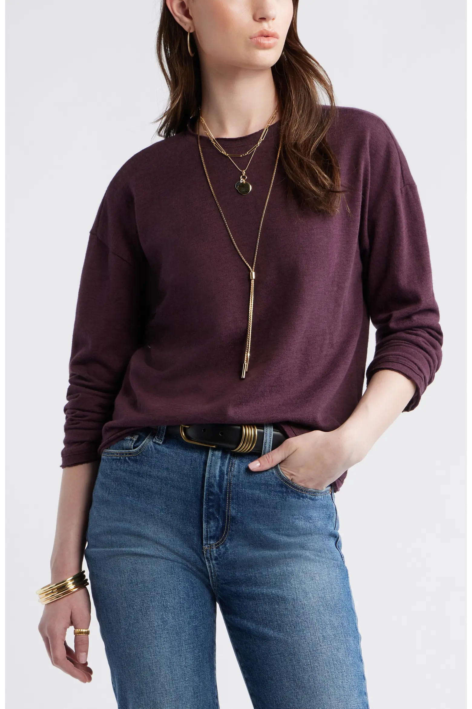 Roll Crewneck Boxy Long Sleeve Cotton Blend Top (Women) | Nordstrom | Nordstrom