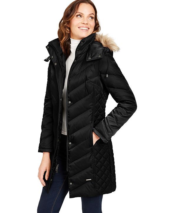 Faux-Fur-Trim Hooded Down Puffer Coat | Macys (US)