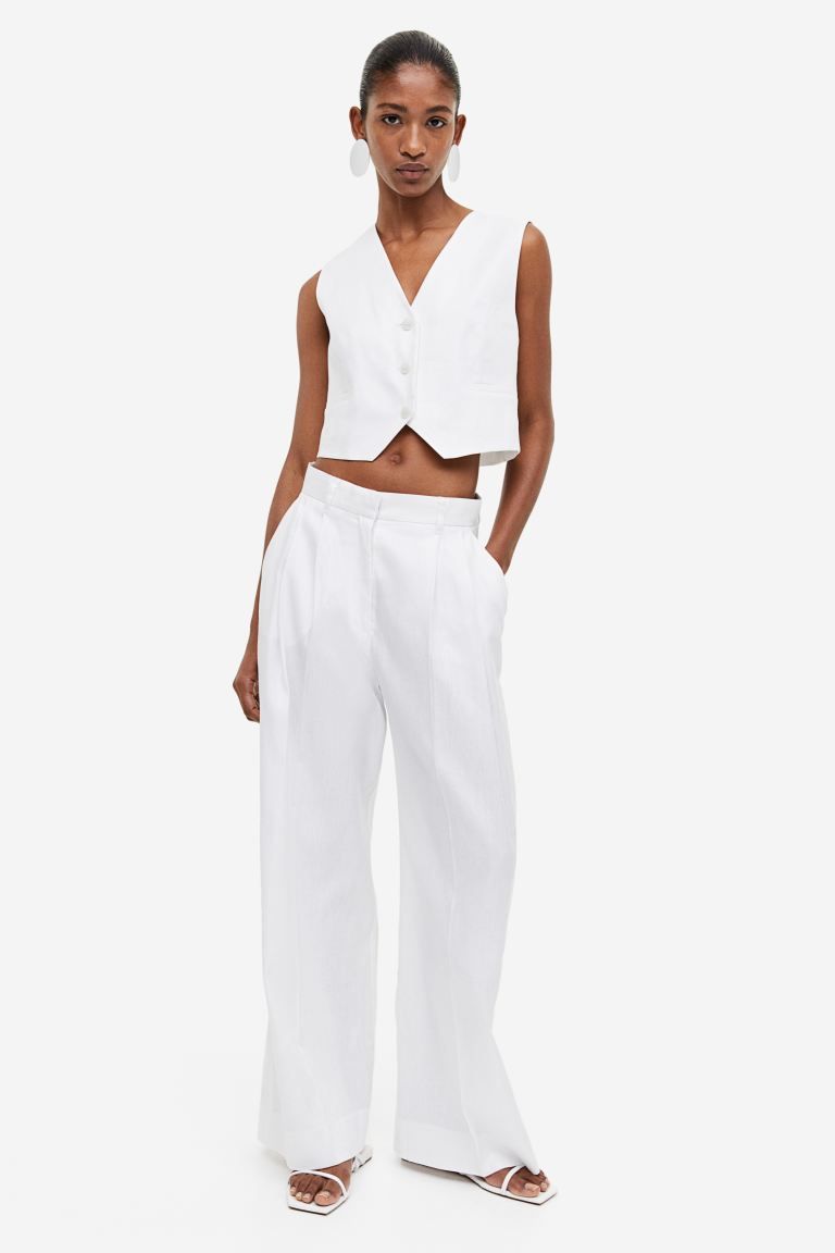 Linen-blend twill trousers | H&M (UK, MY, IN, SG, PH, TW, HK)