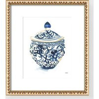 Chinoiserie Wall Art Ginger Jar Blue & White Vase Watercolor Painting Print | Etsy (US)