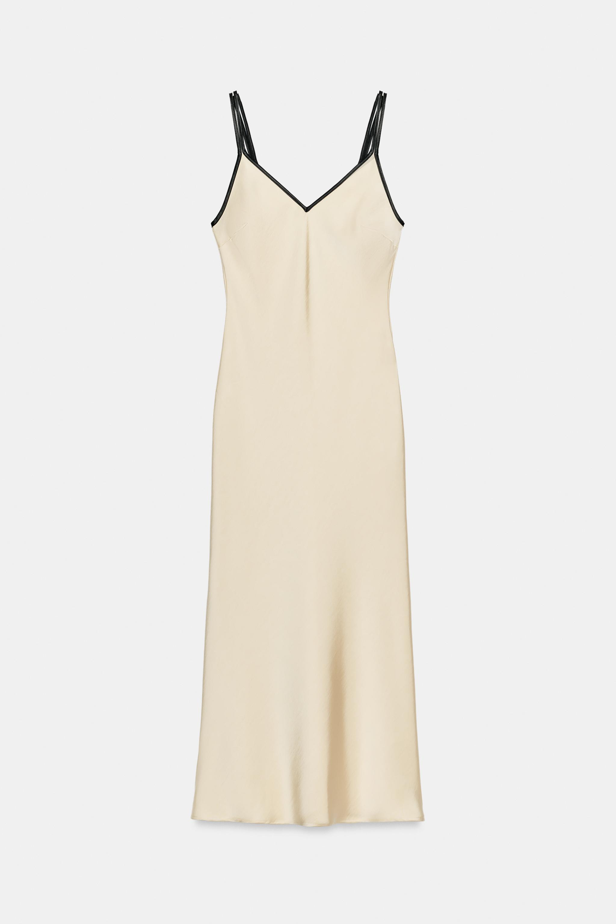 CONTRAST TRIM SATIN MIDI DRESS | Zara UK