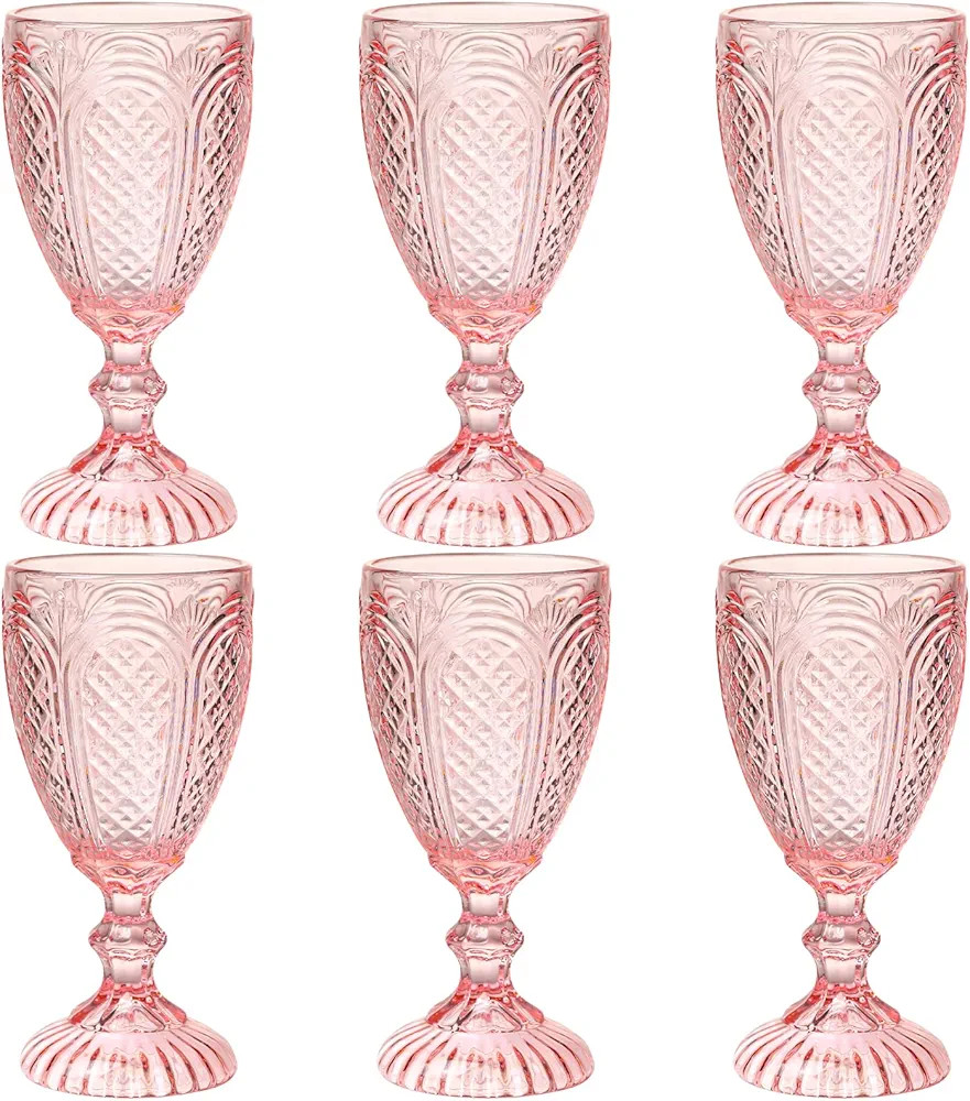 Pink Wine Glasses set of 6,colorful glass goblets made from Solid glass colors, Vintage Pink Glas... | Amazon (US)