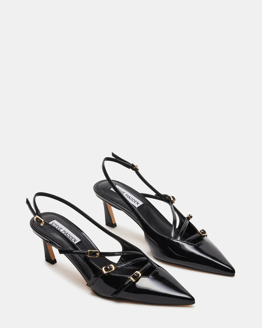 LIANA Black Patent Slingback Pointed Toe Low Heel | Women's Heels | Steve Madden (US)