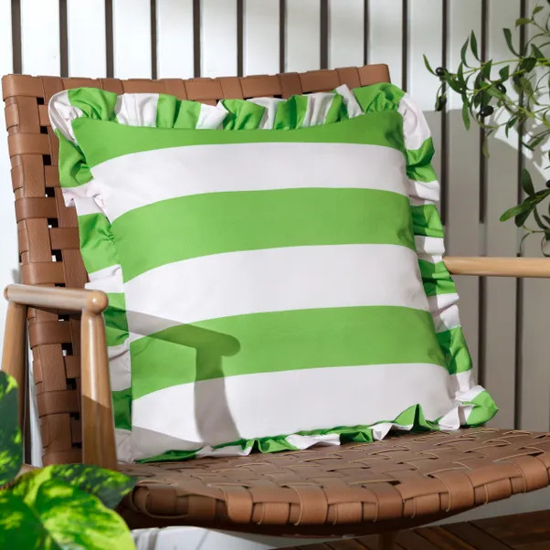 Palm Royal Stripe Ruffle Outdoor Square Cushion | Dunelm (migrated)
