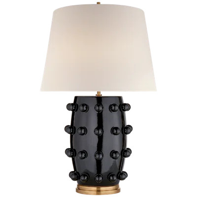 Linden Medium Cordless Table Lamp in Black with Linen Shade | Wayfair North America
