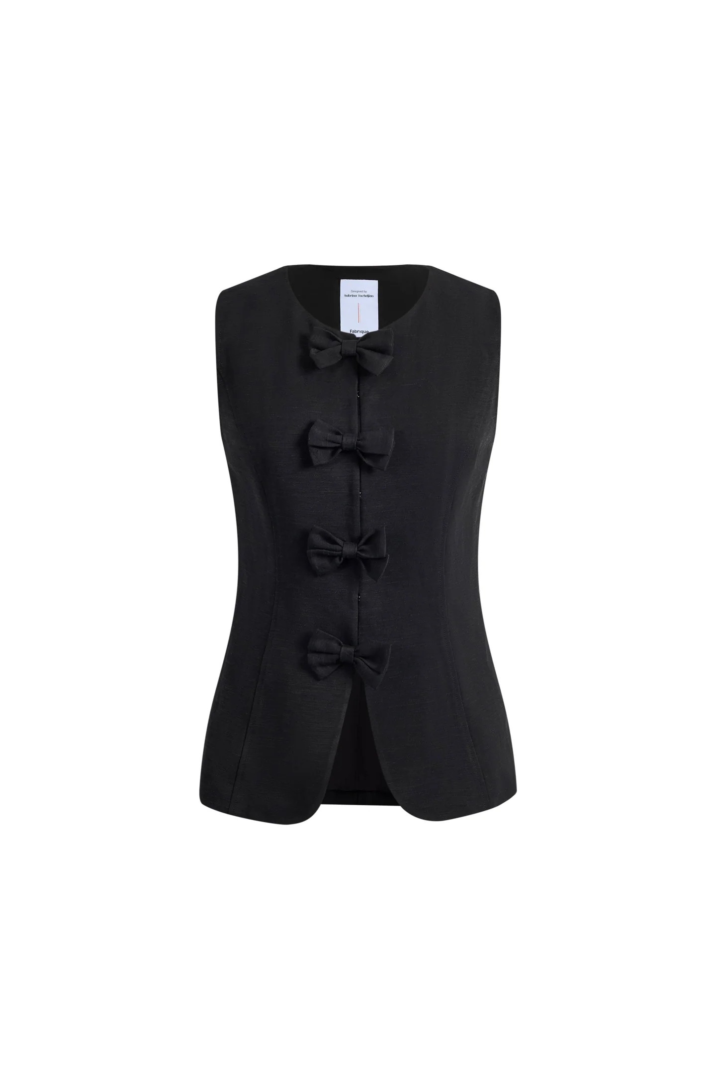 Becky Mouwloos Vesttop met Strik in Linnenmix Kostuumstof | Fabrique