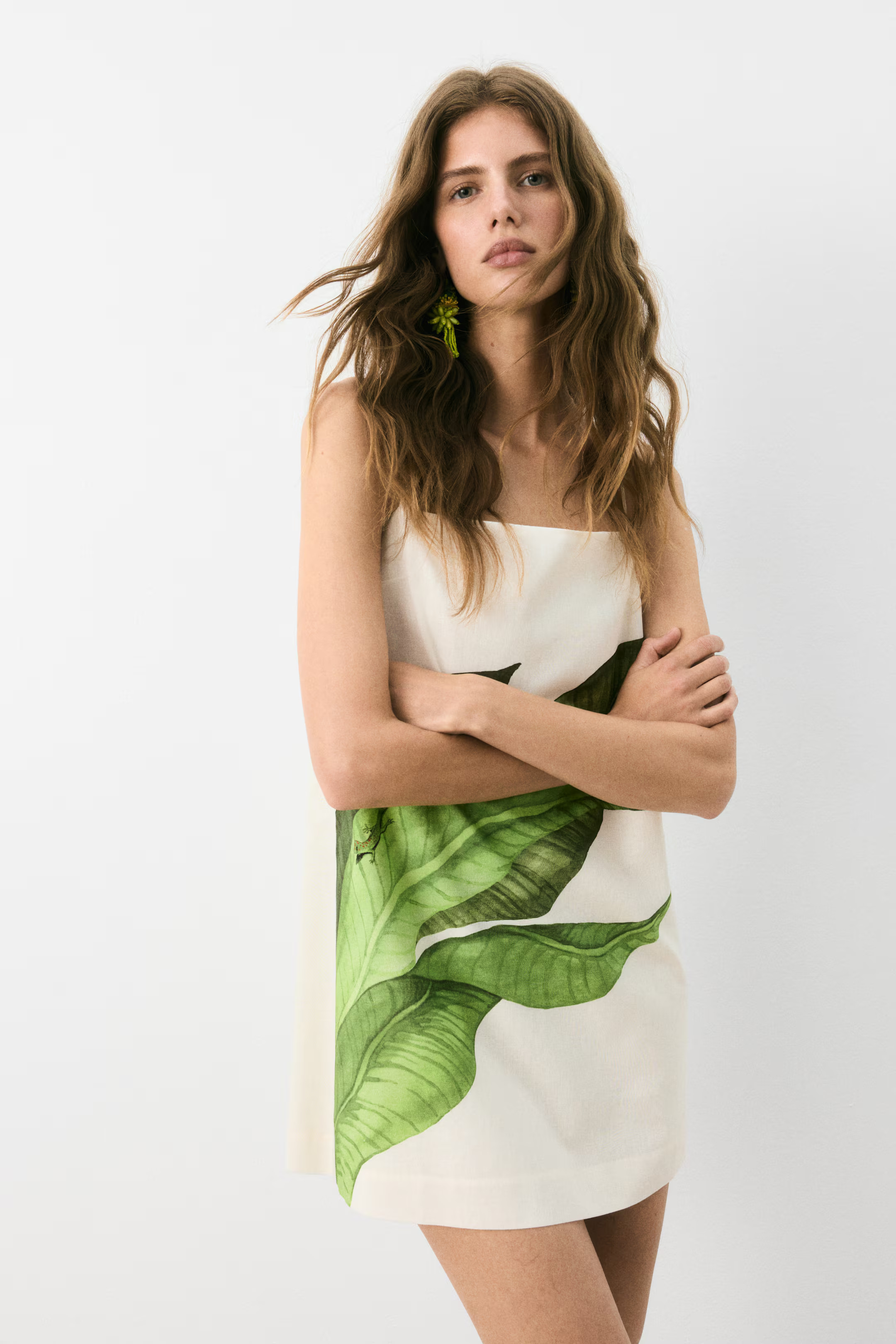 Abito in misto lino con spalline sottili - Bianco/foglie - DONNA | H&M IT | H&M (FR, IT, ES, PT, BE)