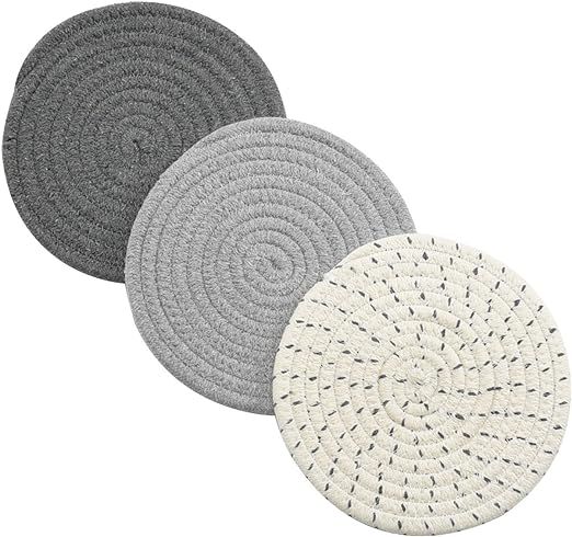 Potholders Set Trivets Set 100% Pure Cotton Thread Weave Hot Pot Holders Set (Set of 3) Stylish C... | Amazon (US)