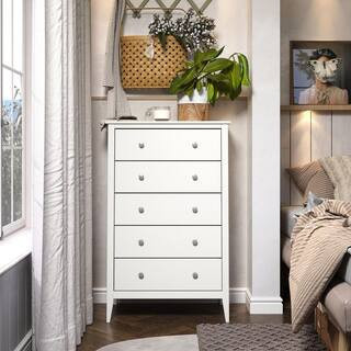 Solid Wood 5-Drawer Dresser 29.92 in. W in White | The Home Depot
