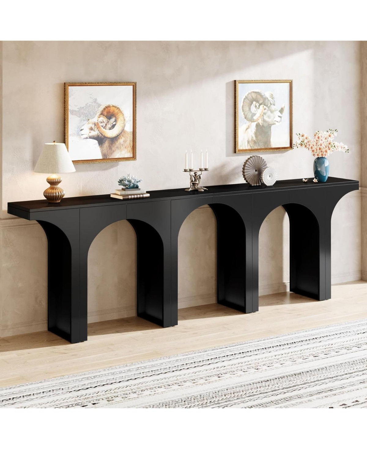 Tribesigns Console Table Set of 2, 94-Inch Entryway Console Table, Wood Sofa Table Behind Couch with Arched Base, Narrow Hallway Table - Black | Macy's