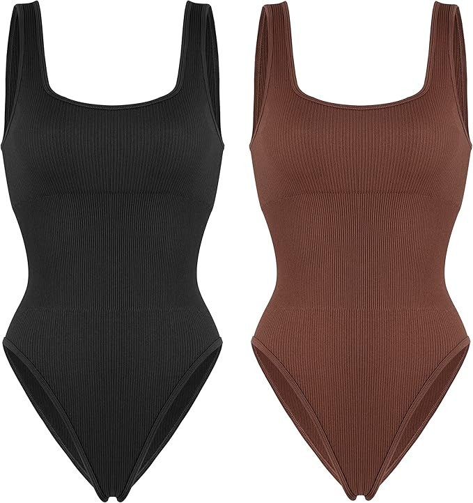 SUUKSESS Women Ribbed Sexy Bodysuit Sleeveless Square Neck Padded Tank Top | Amazon (US)