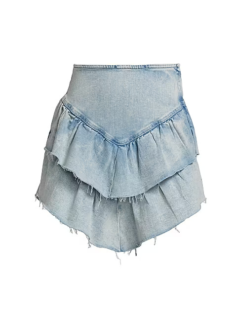 The Ruffle Tiered Denim Miniskirt | Saks Fifth Avenue