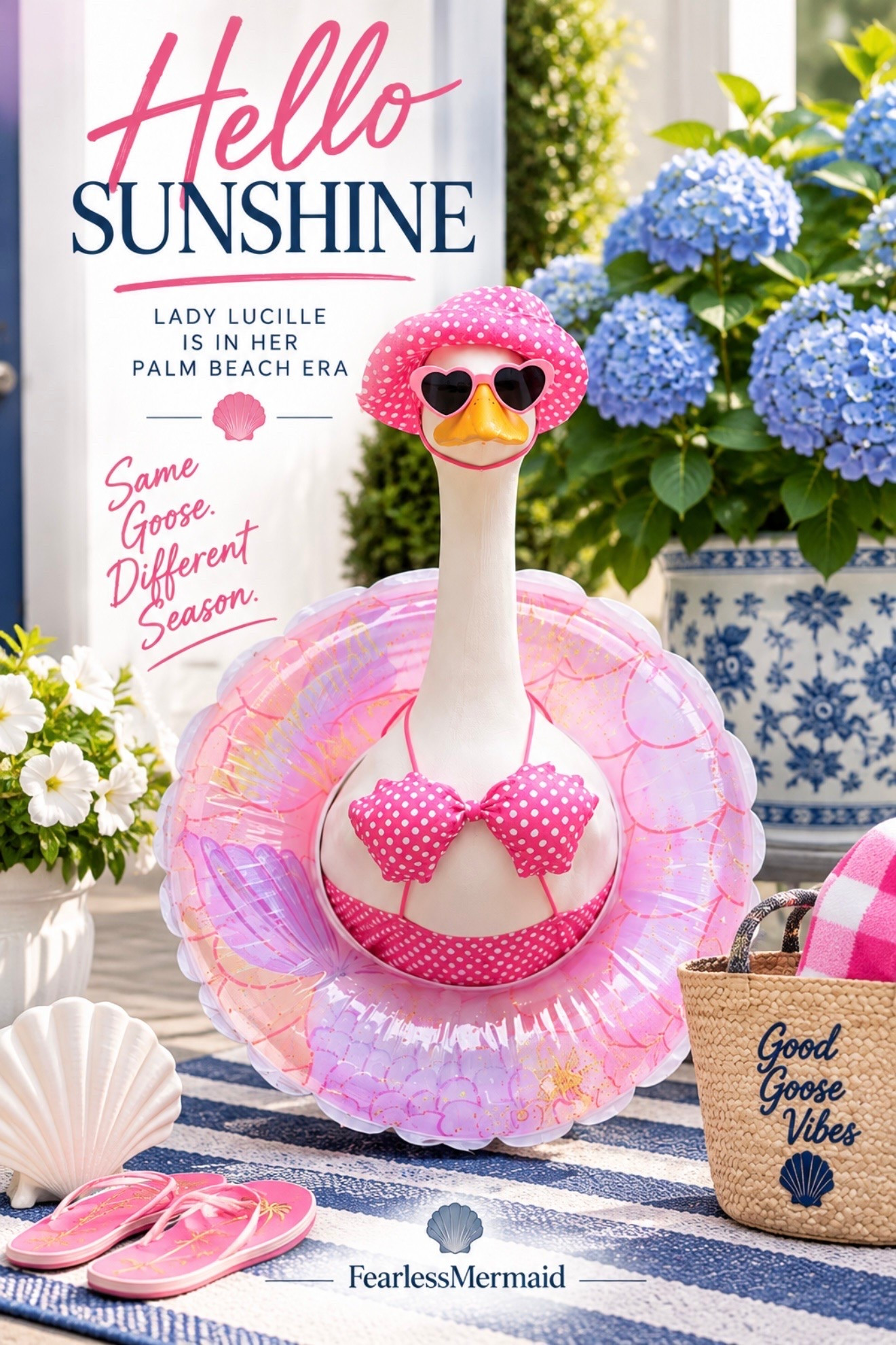 Give your porch goose a little Palm Beach style! 🦩 Lady Lucille is ready for sunshine in her pink polka dot swimsuit, sunhat, heart sunglasses and pool float. A fun summer porch decorating idea for anyone who loves seasonal porch goose outfits, whimsical outdoor decor and dressing a cement or plastic porch goose for every season. Save this idea for summer porch decor, poolside decorating and porch goose outfit inspiration.

#LTKdayinmylife #LTKHome