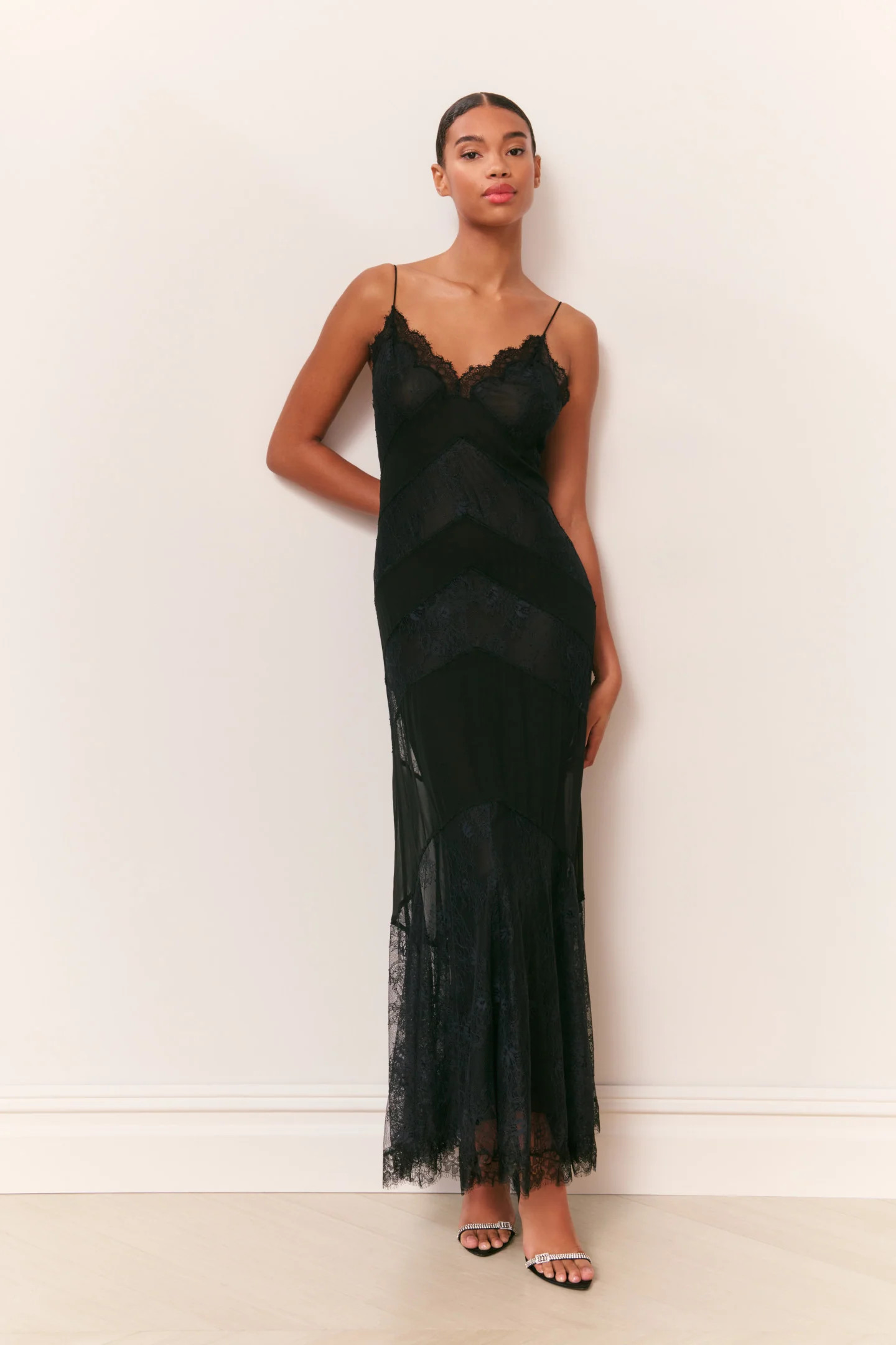 Astra Silk Lace Maxi Dress - BLACK / 0 | LoveShackFancy
