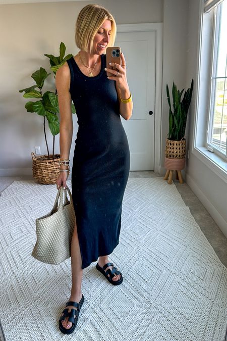 Easy chic mom on the go look with this ribbed tank maxi dress + leather slides.

Wearing a size medium in this cotton dress (I’m 5’10”) usually wear a 4-6. 

#LTKfindsunder50 #LTKActive #LTKover40