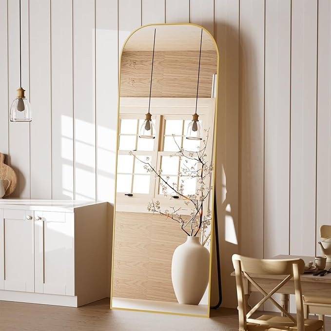 Koonmi Full Length Mirror, 56"x21" Mirror Full Length with Stand, Gold Domed Top Square-Edged Flo... | Amazon (US)