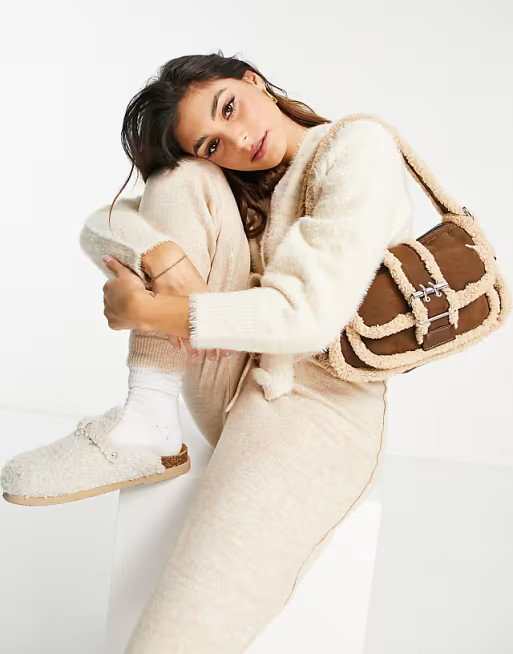 ASOS DESIGN Petite v neck cardigan in super fluffy yarn in cream | ASOS (Global)