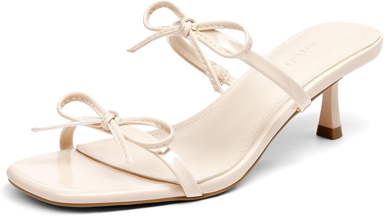 Coutgo Womens Kitten Heels Sandals Bow Square Open Toe Slides Two Strap Slip On Summer Dress Shoe... | Amazon (US)