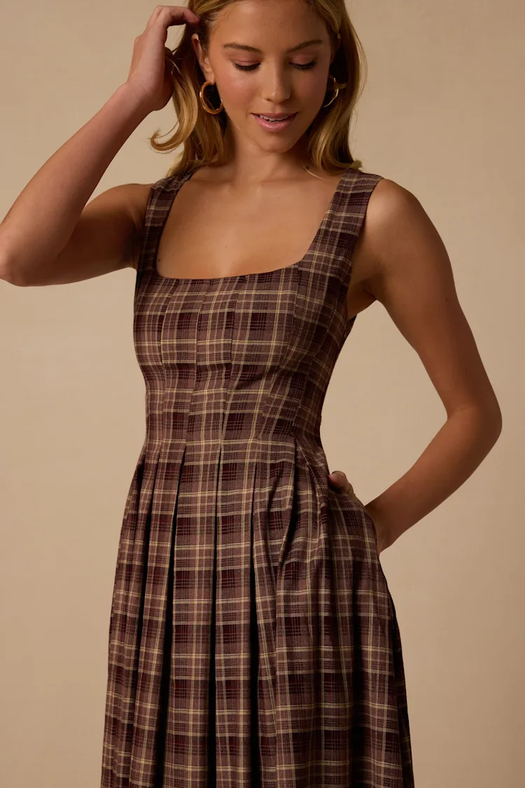 Dolly Brown Plaid Maxi Dress | Lulus
