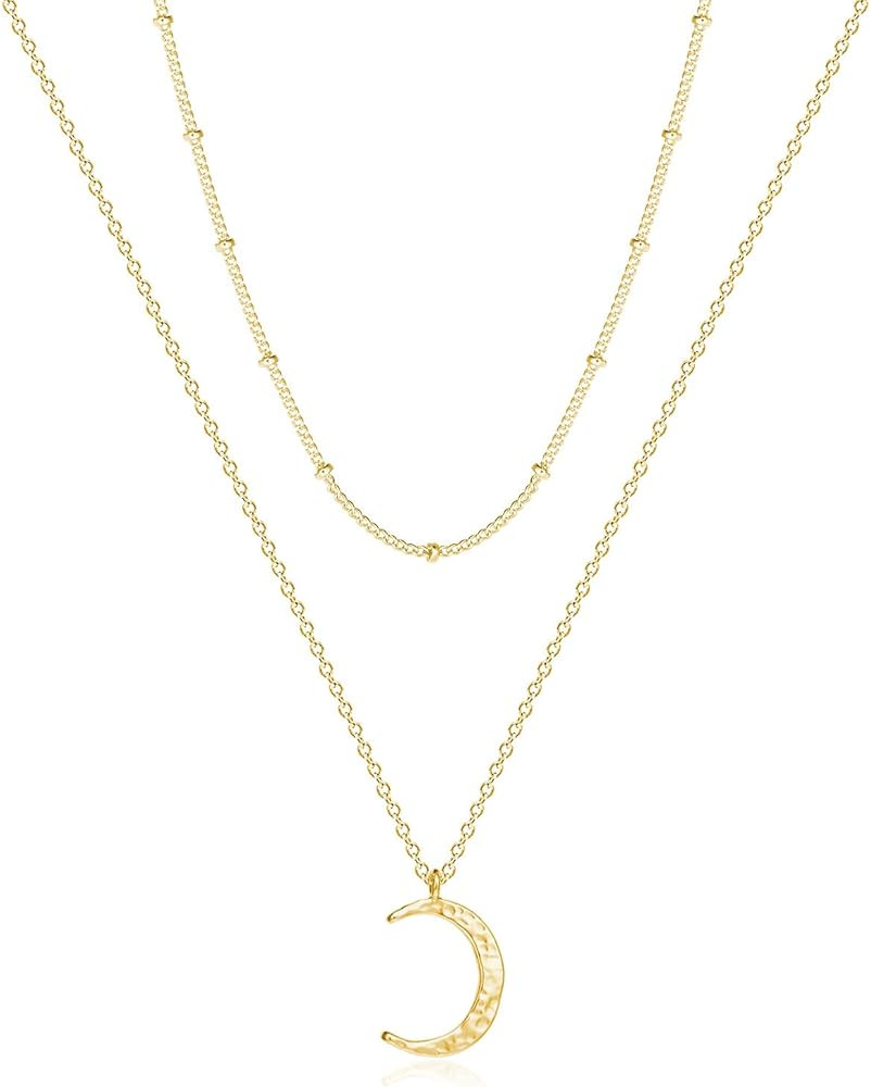 Fettero Women Moon Necklace Hammered Coin Full Karma Circle New Crescent Moon Phase Pendant Daint... | Amazon (US)