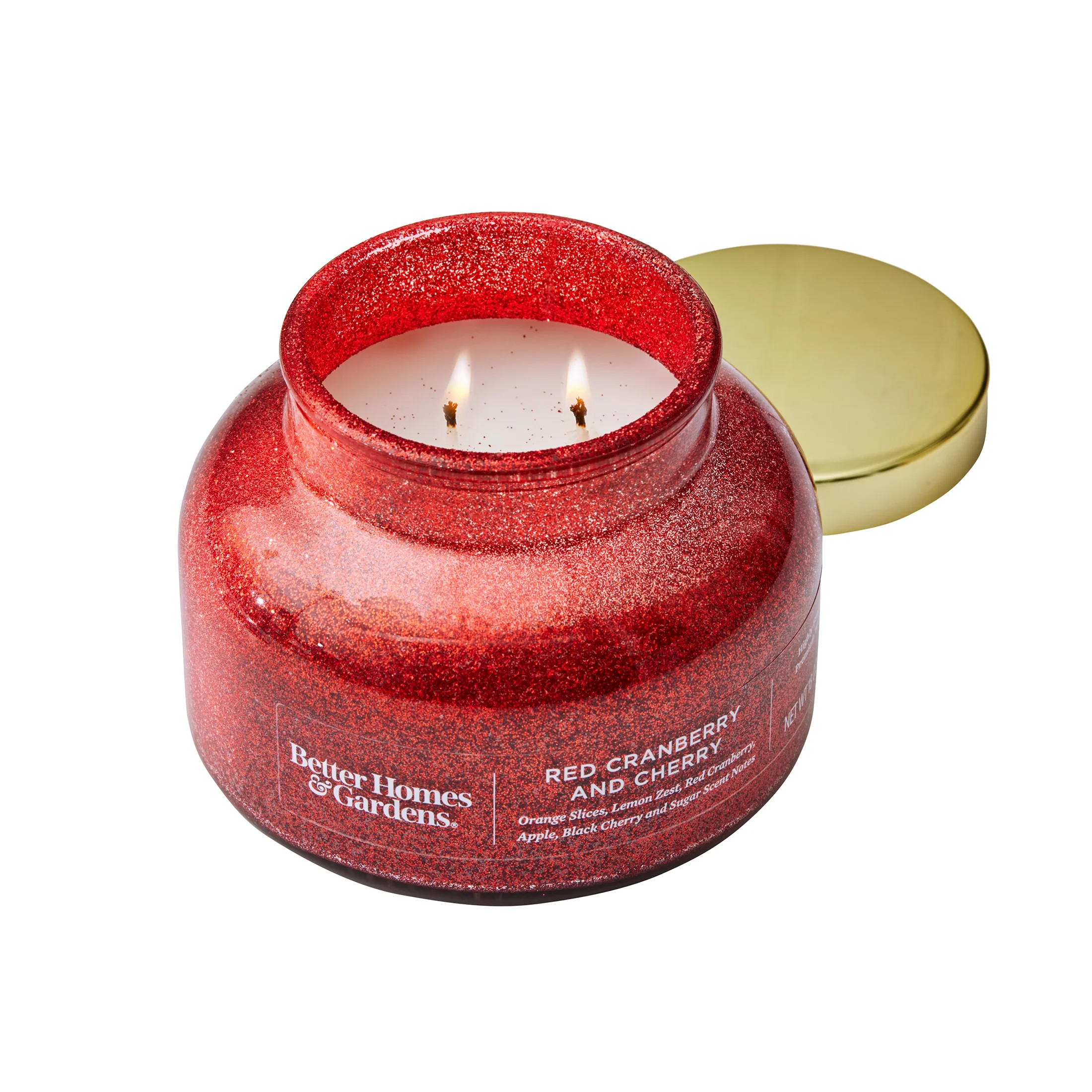 Better Homes & Gardens Red Cranberry and Cherry Scented 2 Wick Glitter 18oz Jar Candle | Walmart (US)