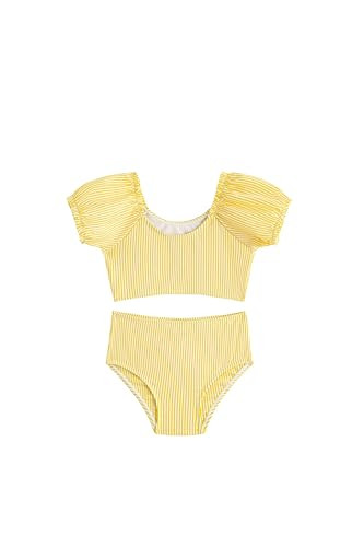 LIZENS Two-Pieces Girls Swimsuit Puff Sleeve Beach Bathing Suit Stripe Bikini Sets | Amazon (US)