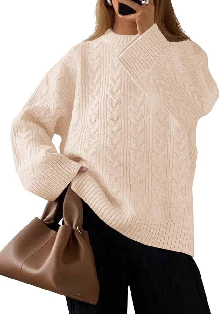 Saodimallsu Womens Cable Knit Sweater Oversized Long Sleeve Chunky Knit Crew Neck Fall Pullover S... | Amazon (US)