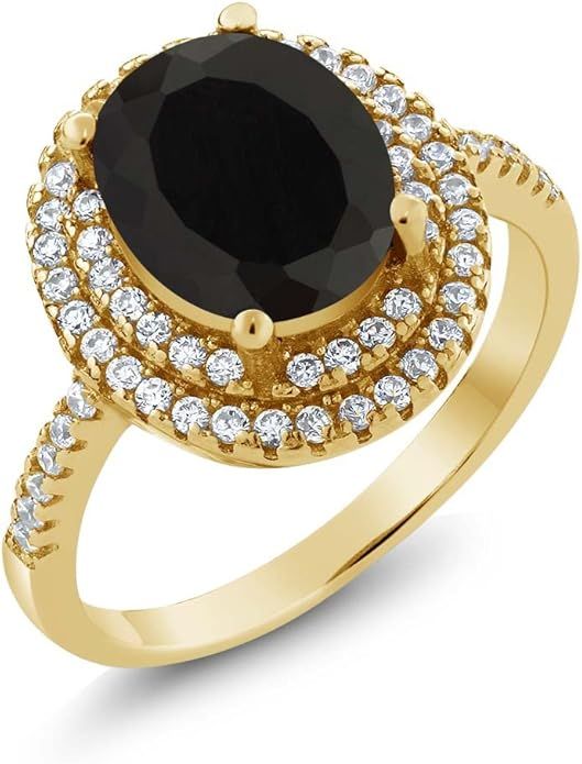 Gem Stone King 18K Yellow Gold Plated Silver Black Onyx Women Ring (3.80 Cttw, Oval 9X7MM, Gemsto... | Amazon (US)