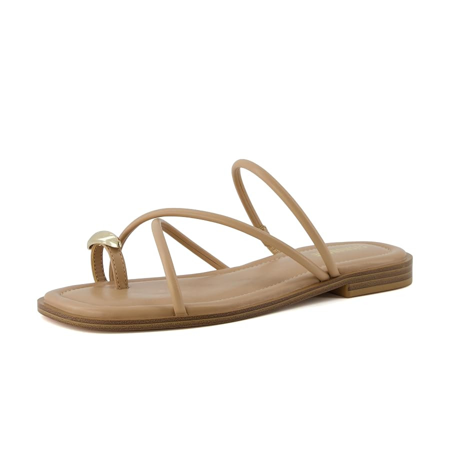 CUSHIONAIRE Venue Women’s Strappy Toe-Loop Slide Sandals with Gold-Tone Accent & Memory Foam Co... | Amazon (US)