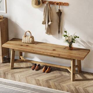55 in. Brown Solid Wood Bench, Farmhouse Long Bench Seat for Entryway | The Home Depot