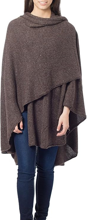 NOVICA Artisan Handmade Alpaca Blend Wrap Ruana Wool Acrylic Clothing Brown Peru Travel Friendly ... | Amazon (US)
