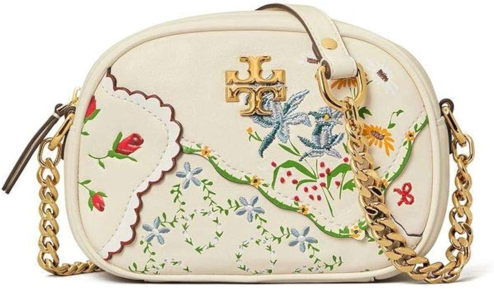 TORY BURCH CAMERA BAG AFTERNOON TEA WHITE GOLD CHAIN LEATHER HANKERCHEIF NEW | Amazon (US)