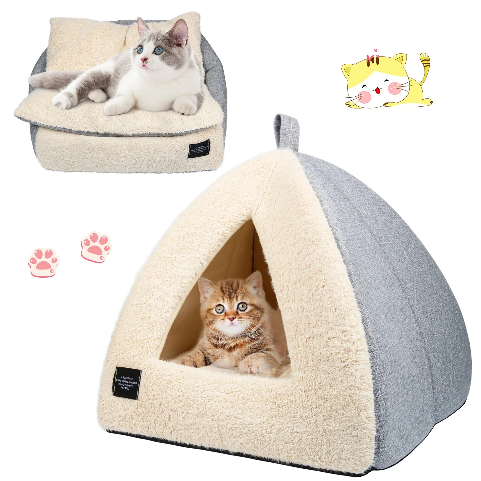 Vivifying Pet Beds Medium 2-in-1 Cozy Cat Bed with Removable Cushion, Silver Gray | Walmart (US)