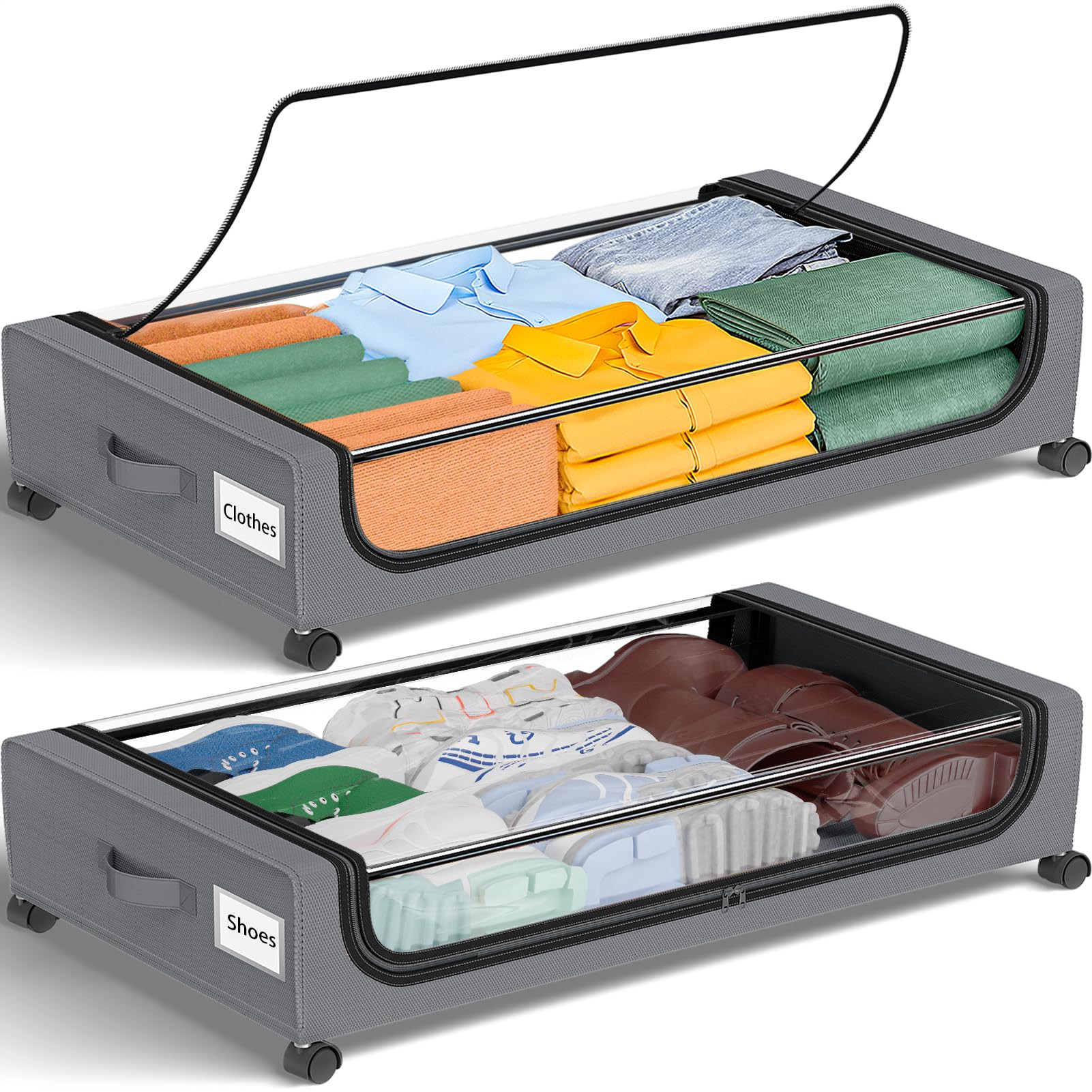 GoMaihe Under Bed Storage with Wheels: 48L Underbed Storage Containers with Lids - Rolling Bins f... | Amazon (US)