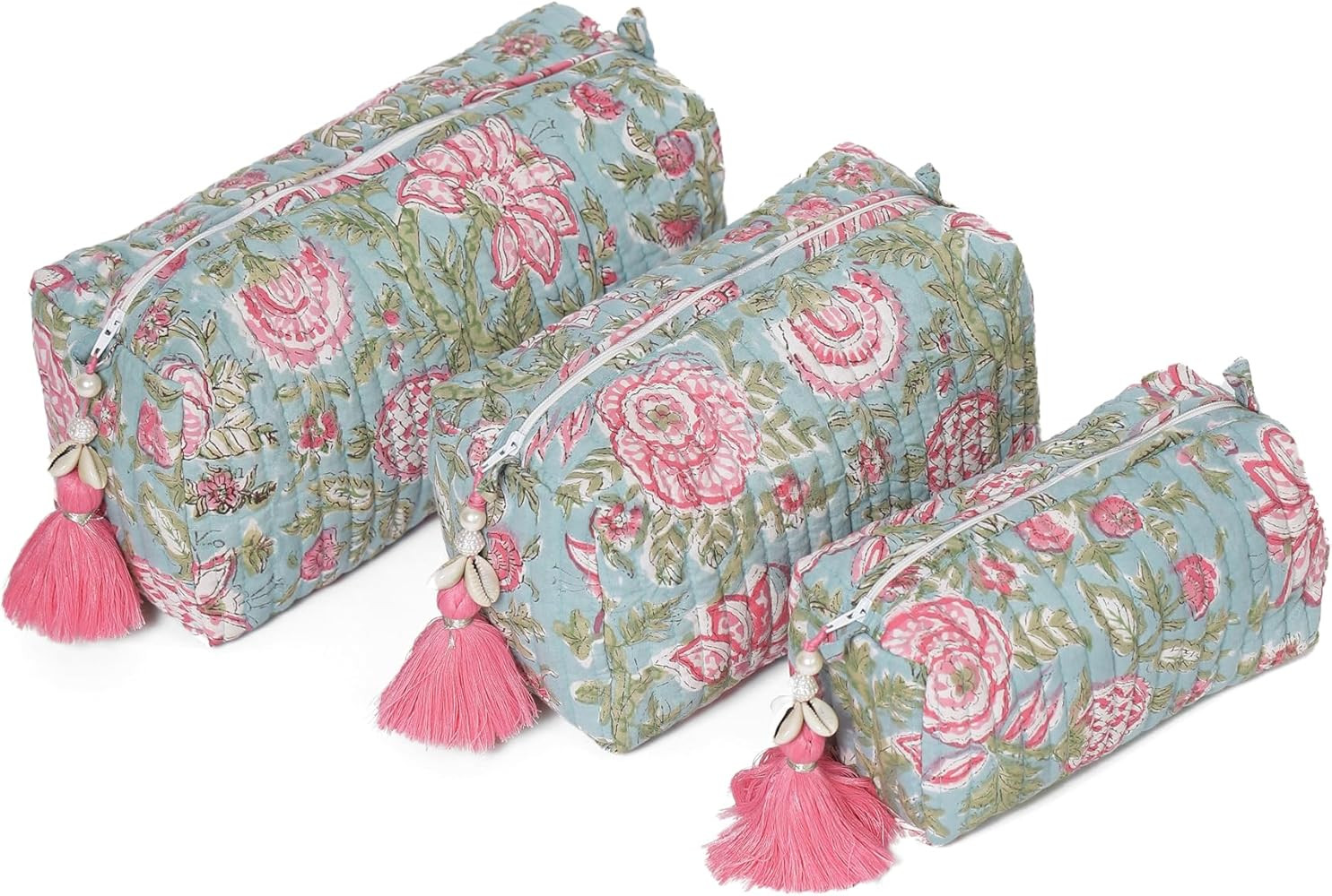 Quilted Floral Makeup Bag Set – Jacobean Dreams Pattern 3 Sizes, Waterproof Lining, Make Up Tra... | Amazon (US)